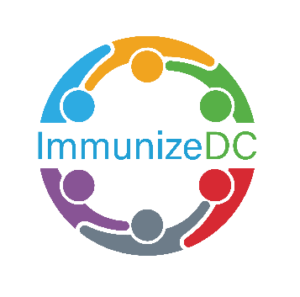 Immunize DC logo - top view of people with arms on each other's shoulder forming a circle around the text Immunize DC