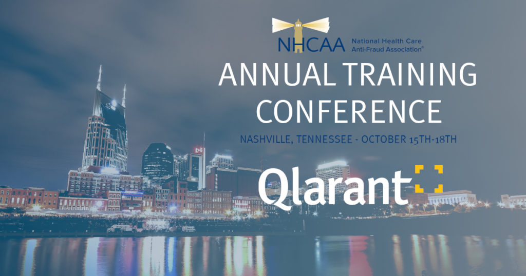 Nashville skyline with Qlarant, NHCAA logos and Annual Training Conference with dates Oct 15-17th overlaid