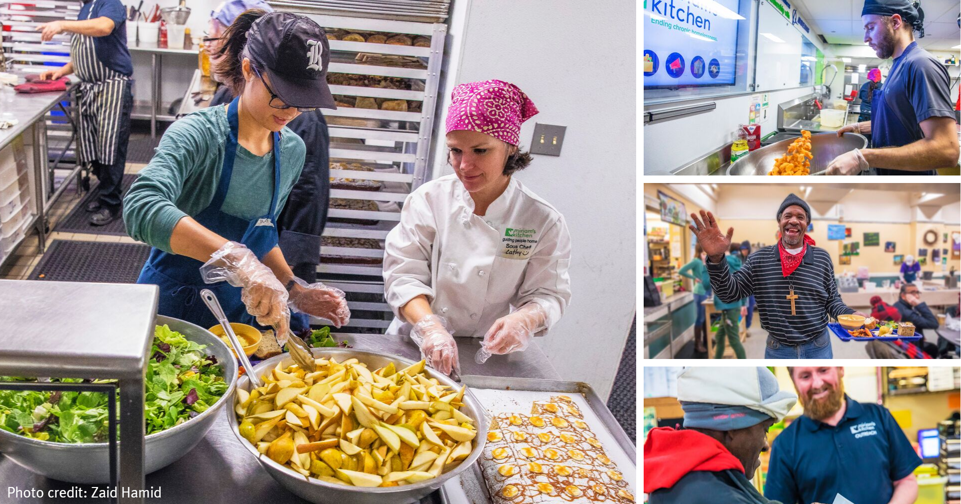 collage of volunteers and clients in Miriam's Kitchen