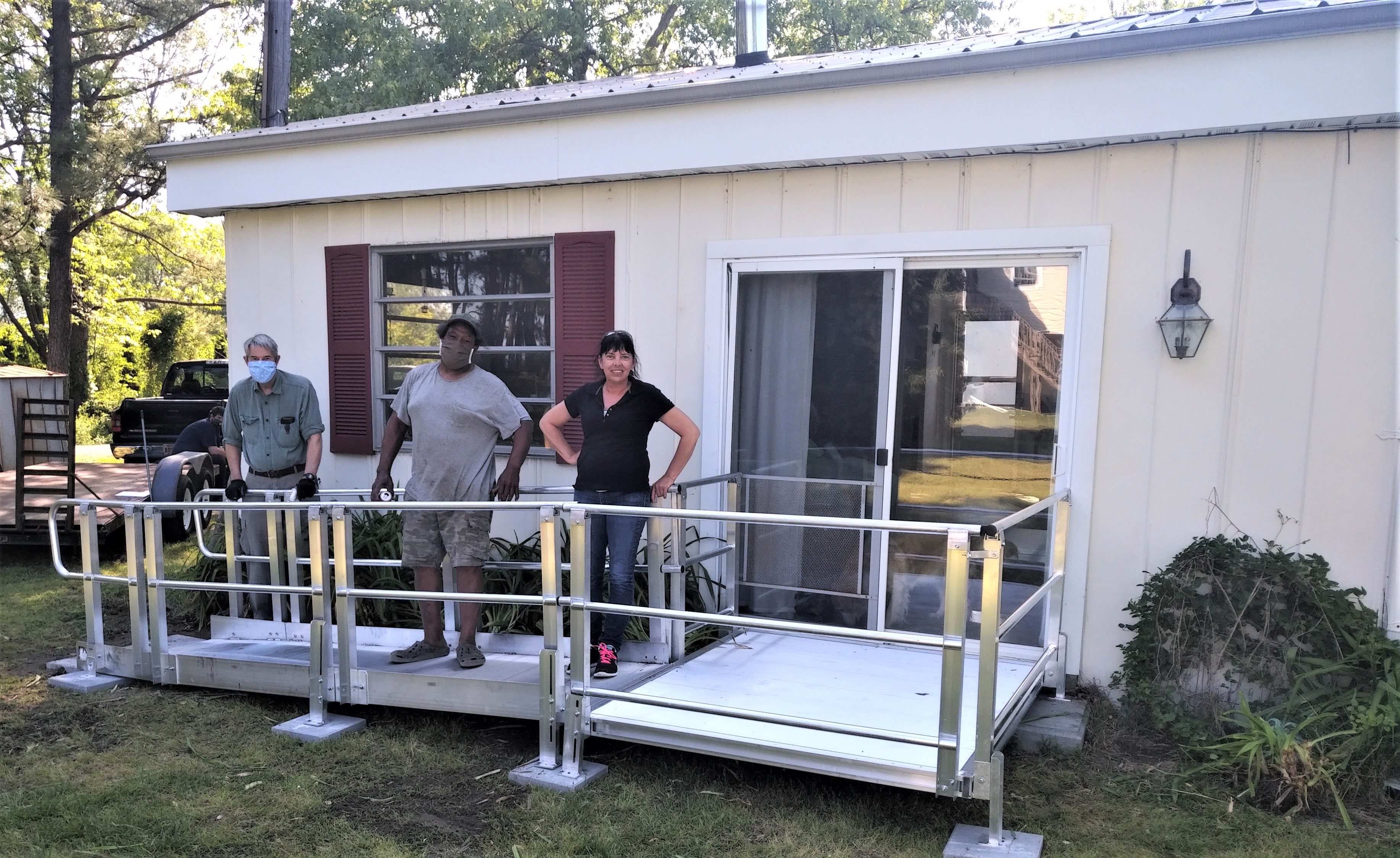 People standing on an newly built ramp