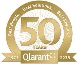 Qlarant 50th Anniversary logo in gold