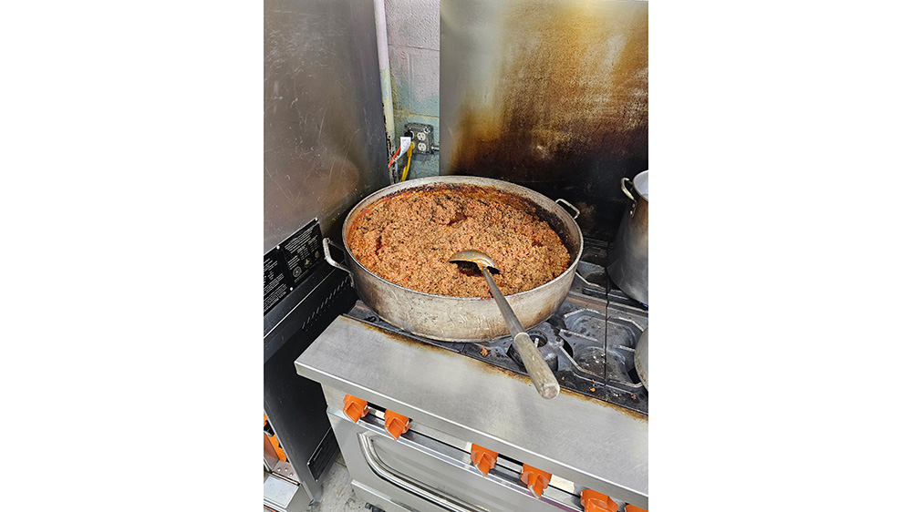 A pot of food cooking