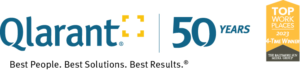 Qlarant 50 year logo and top workplace banner