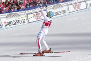 Downhill Skier celebrates