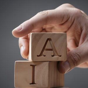 Wooden blocks with letters A and I